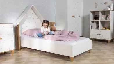 Детская кровать Nicky, цвет: Белый премиум + Дуб Натюрель + Розовый декор Askona фото - 1 - превью